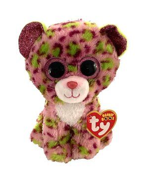 TY Beanie Boos 6" LAINEY the Pink, & Green Spotted Leopard *Glitter Eyes* 2021